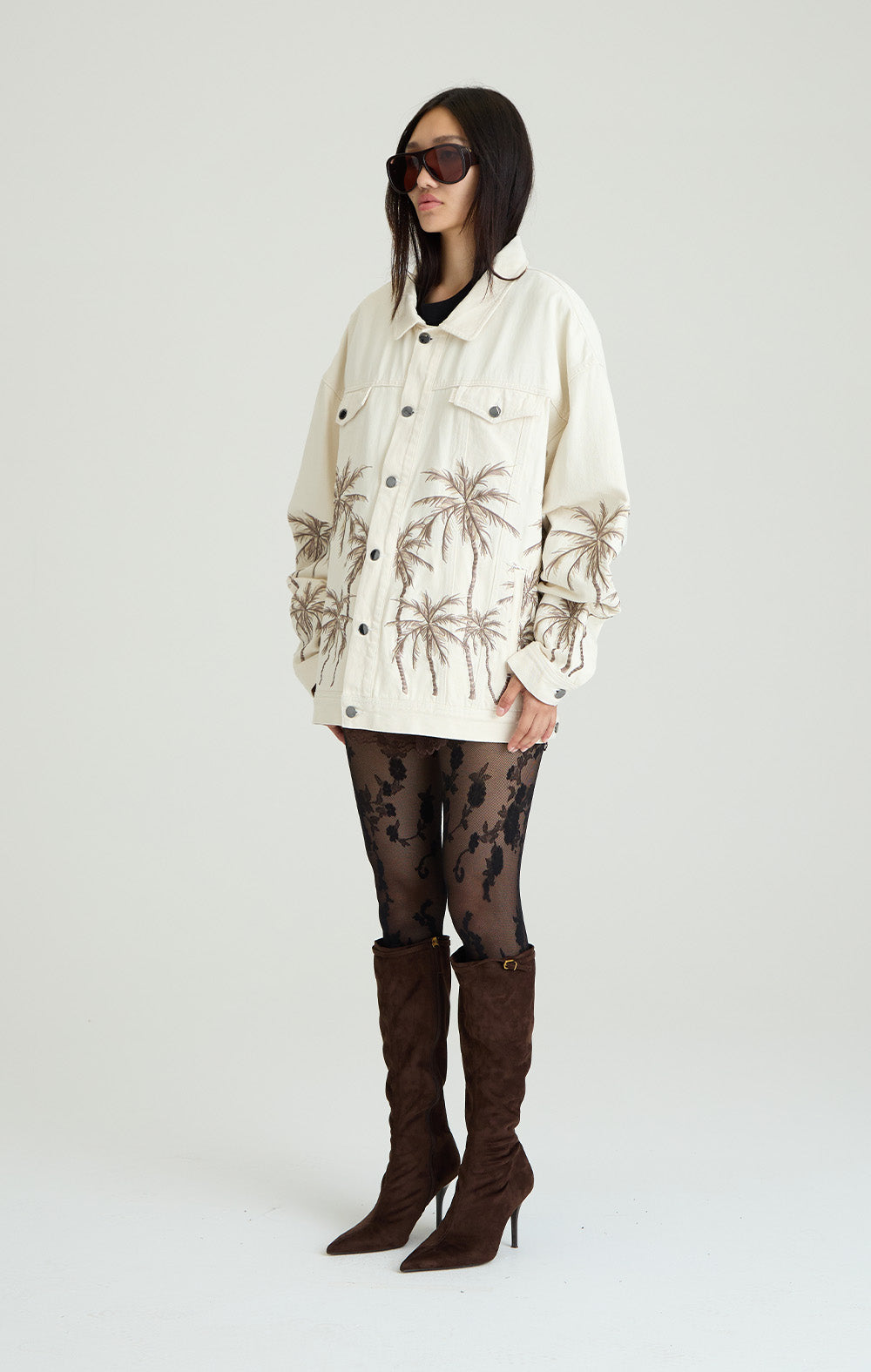 Beige Palm Denim Jacket