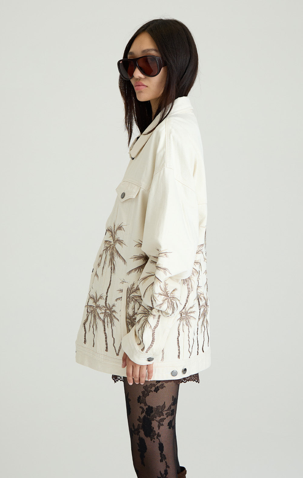 Beige Palm Denim Jacket