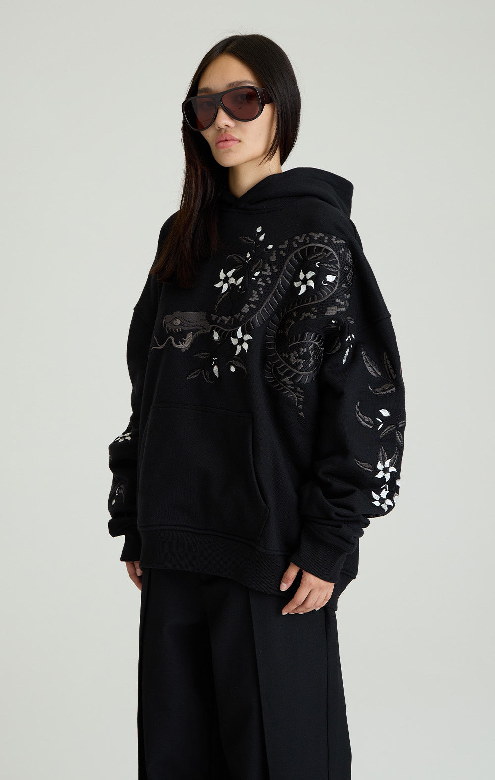 Night Python Embroidered Hoodie