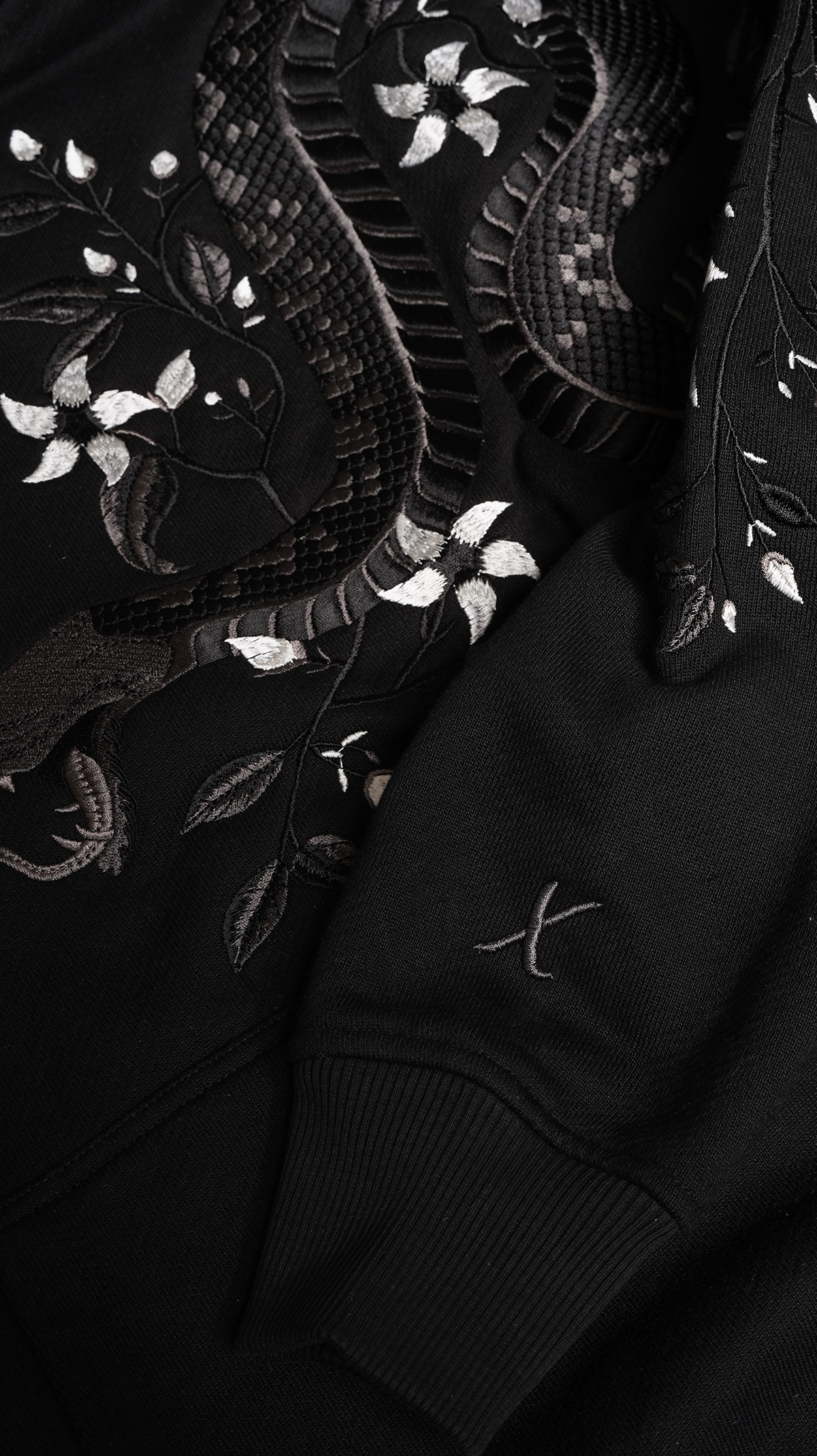 NIGHT PYTHON EMBROIDERED HOODIE 'X'