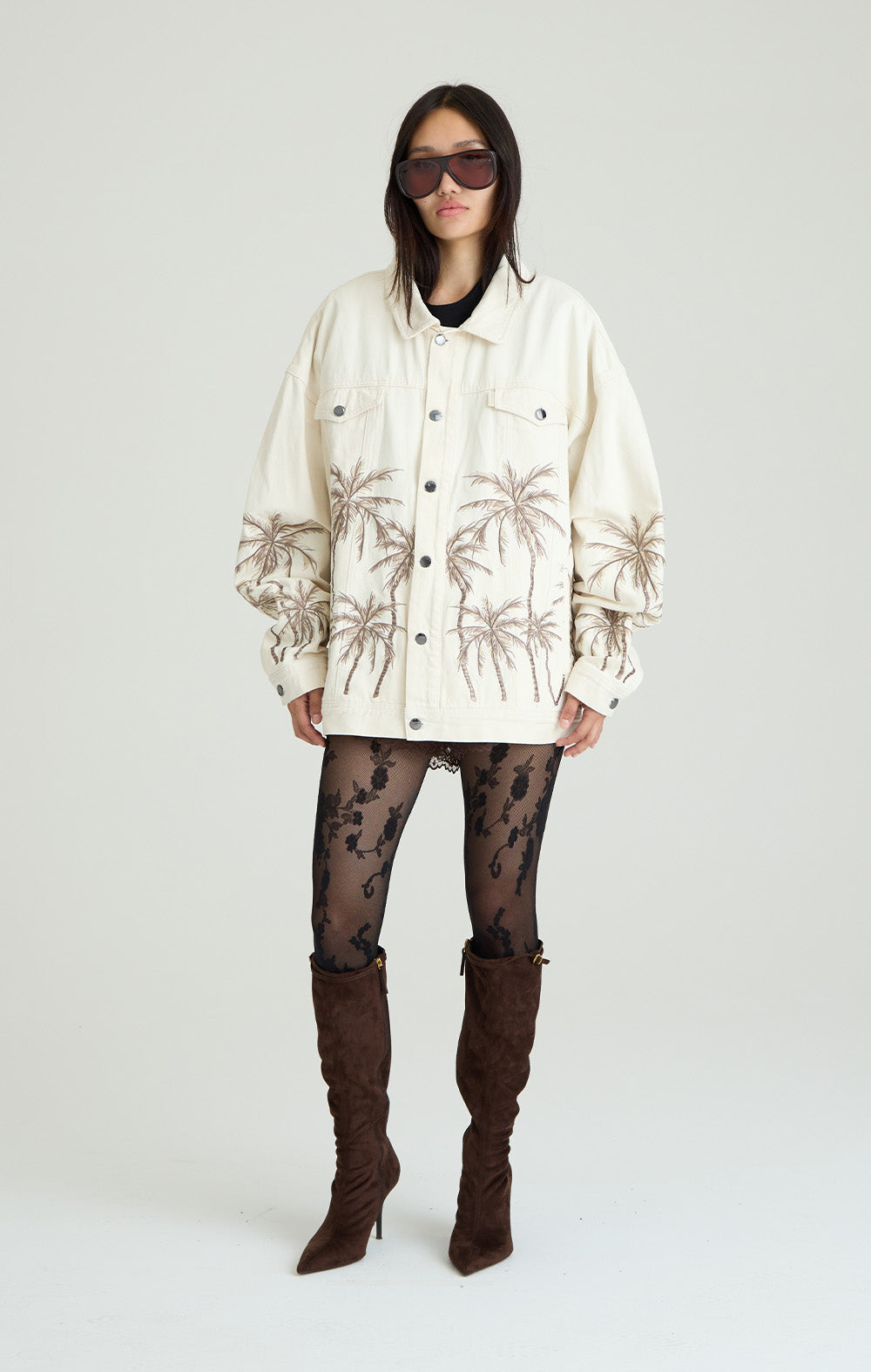 Beige Palm Denim Jacket