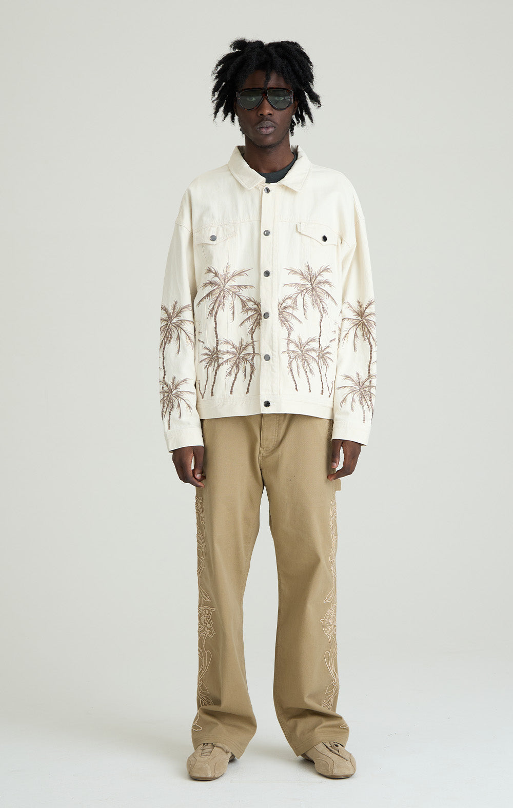 Beige Palm Denim Jacket