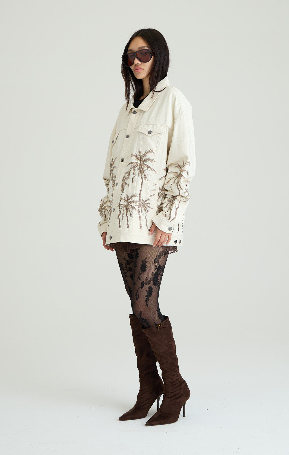 Beige Palm Denim Jacket