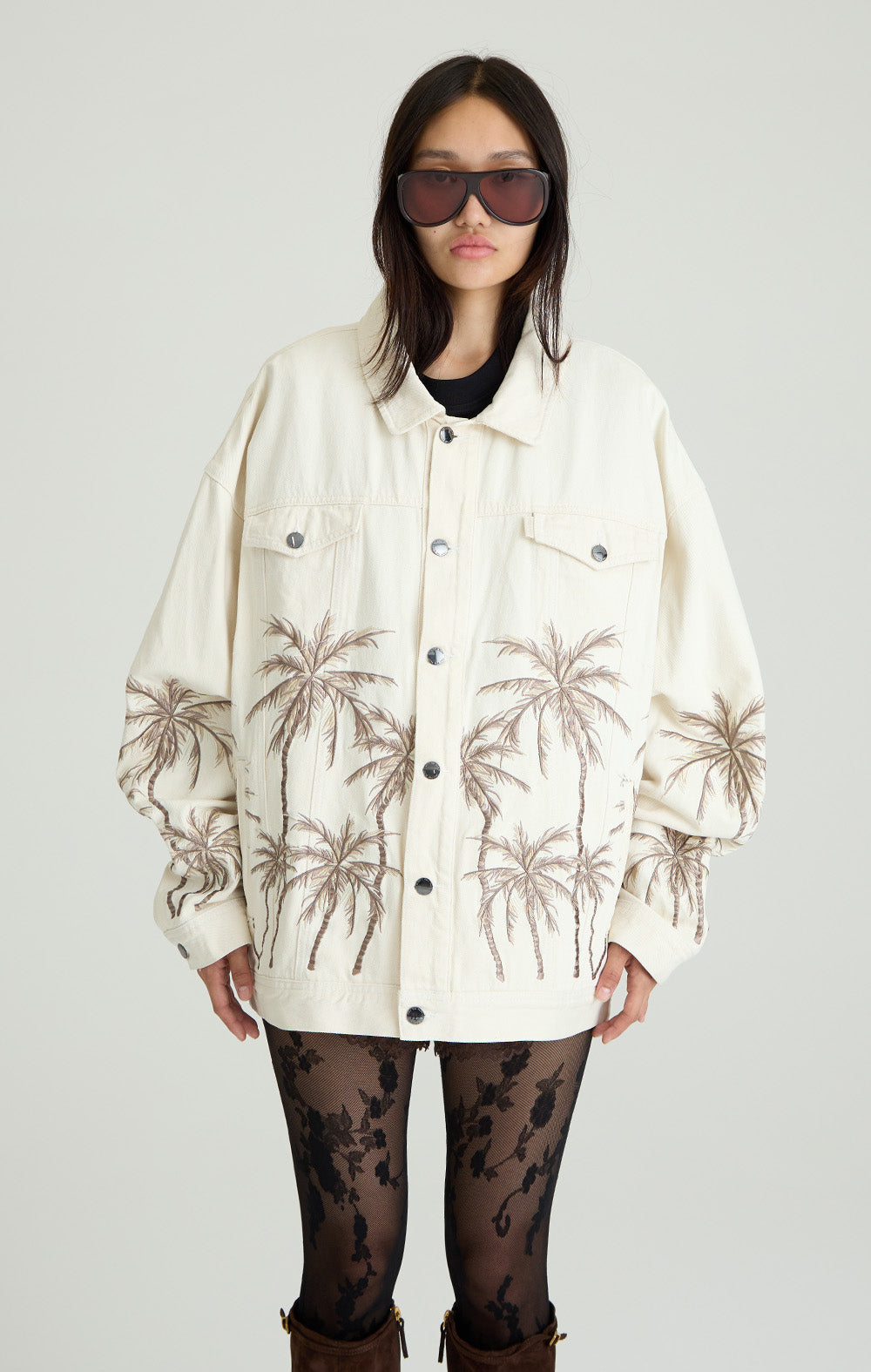 Beige Palm Denim Jacket