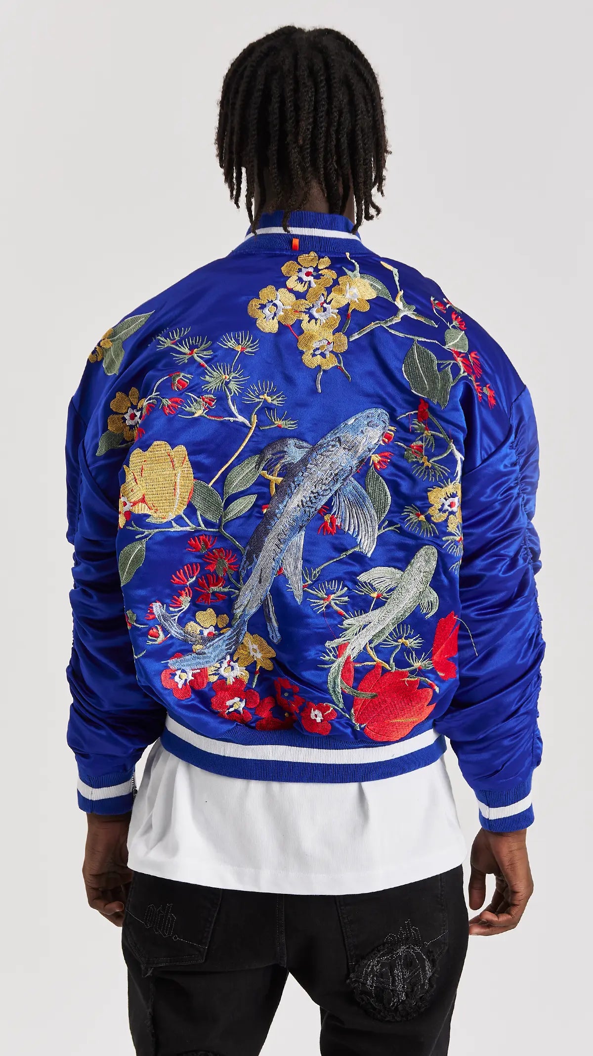 Signature Satin Mazarine Embroidered Bomber Jacket - ONLY THE BLIND™