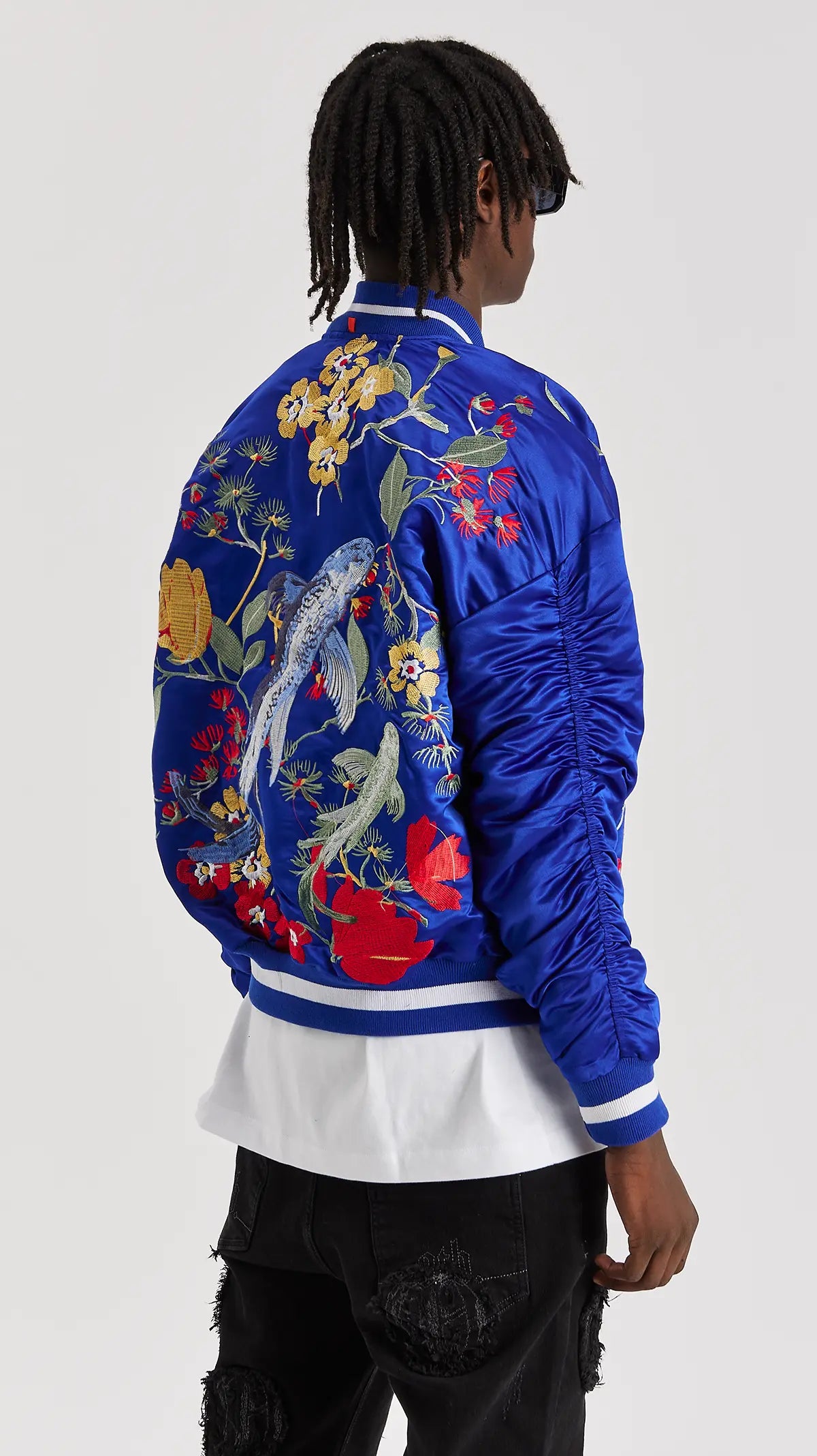 Signature Satin Mazarine Embroidered Bomber Jacket - ONLY THE BLIND™