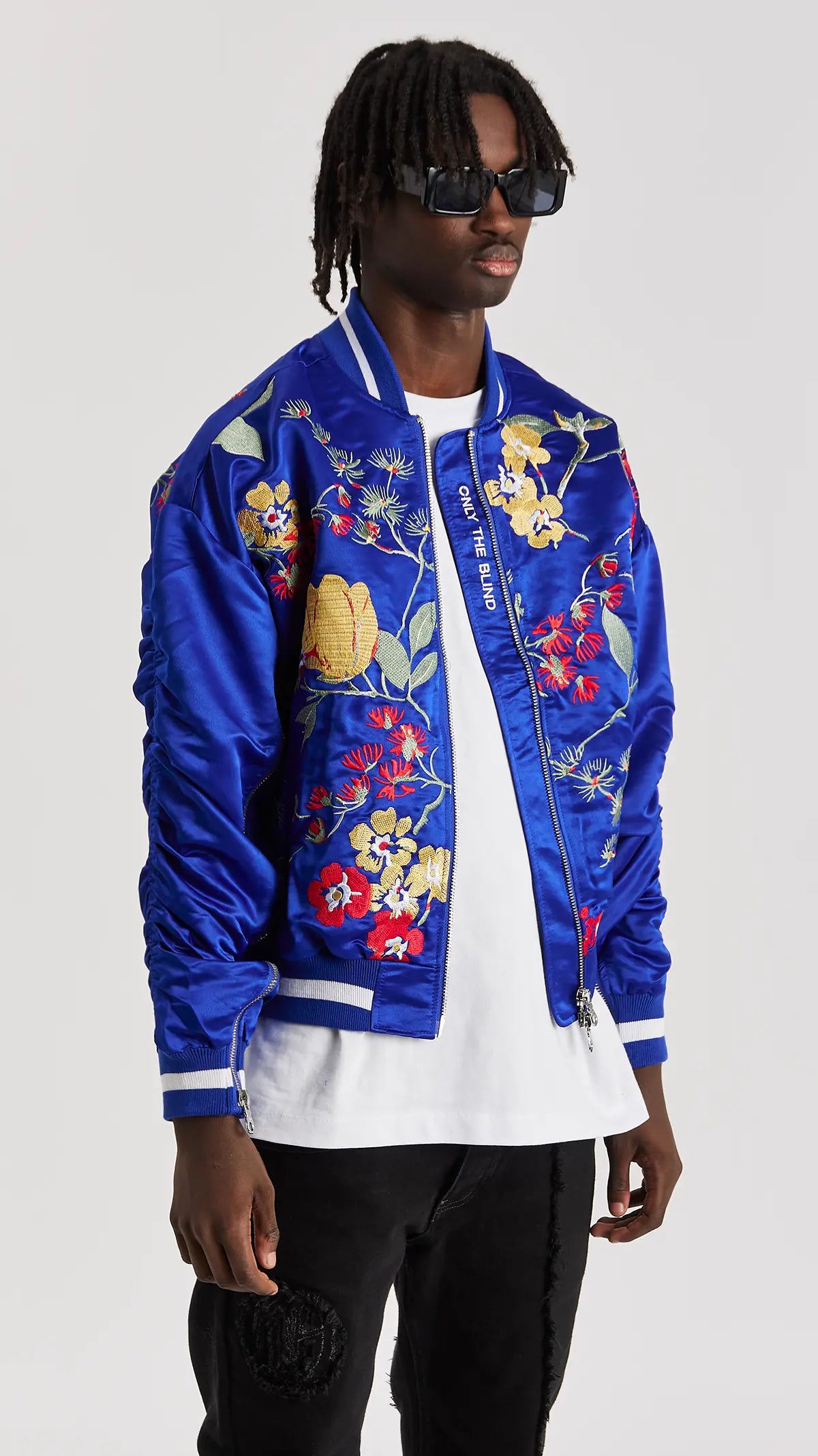 Signature Satin Mazarine Embroidered Bomber Jacket - ONLY THE BLIND™