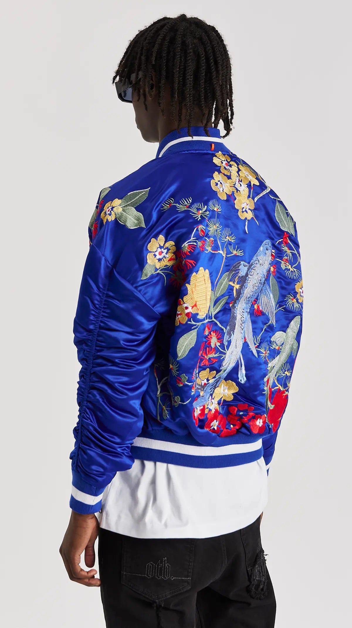 Signature Satin Mazarine Embroidered Bomber Jacket - ONLY THE BLIND™