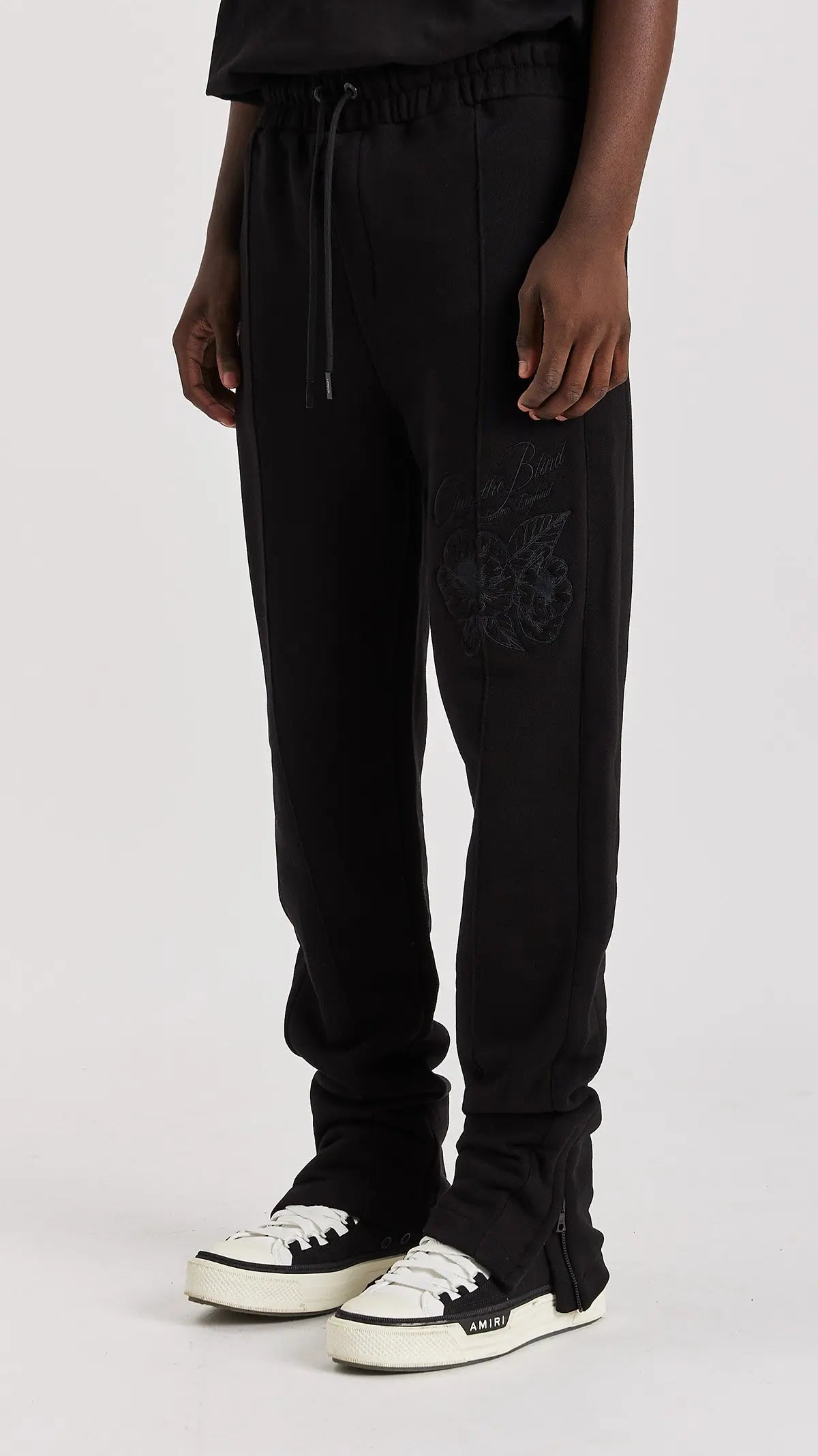 Black Floral Split Hem Sweatpants - ONLY THE BLIND™