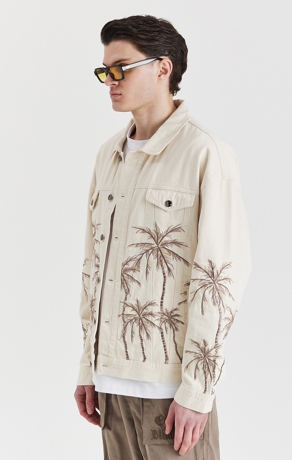 Beige Palm Denim Jacket