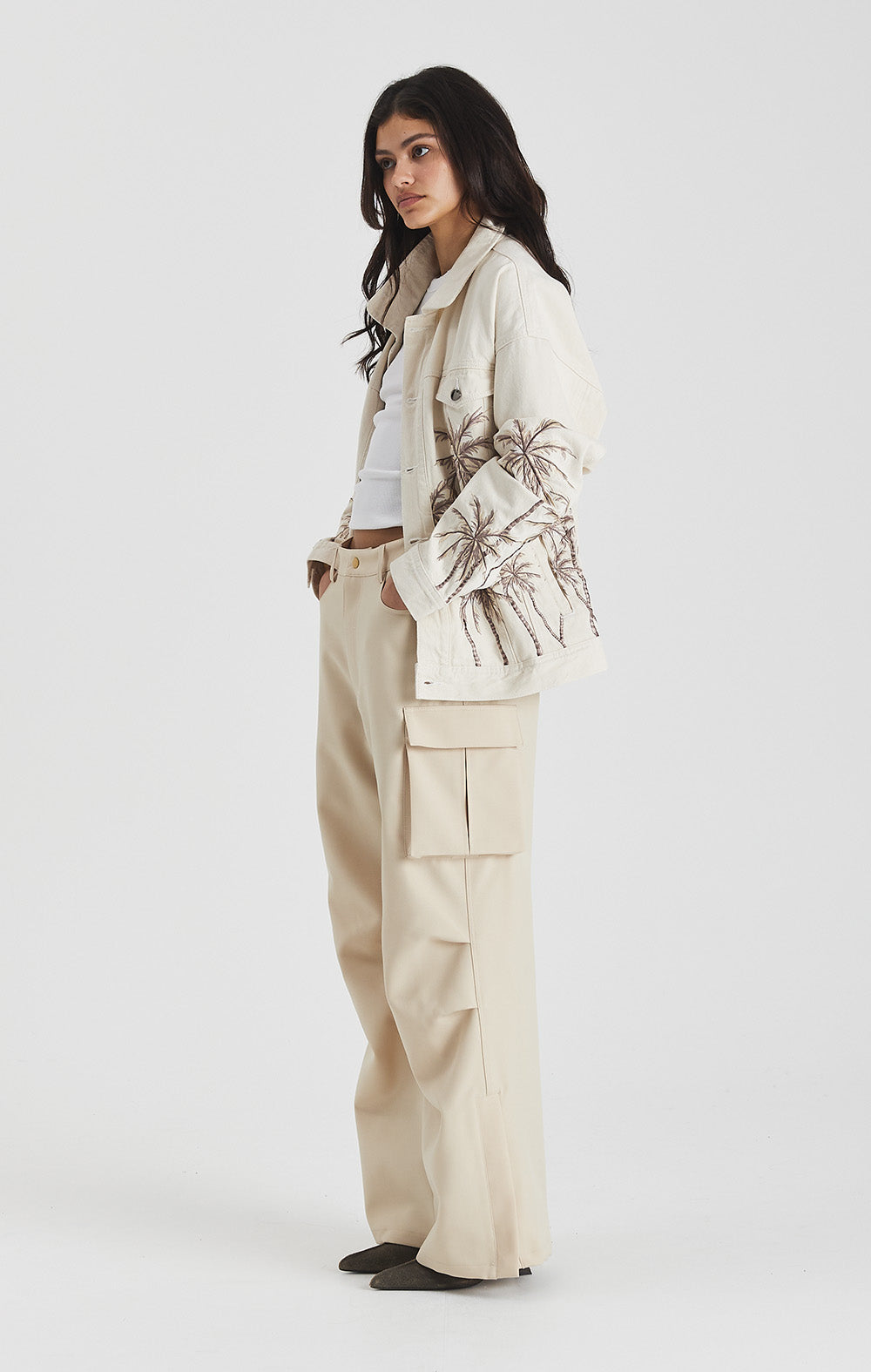 Beige Palm Denim Jacket - ONLY THE BLIND™