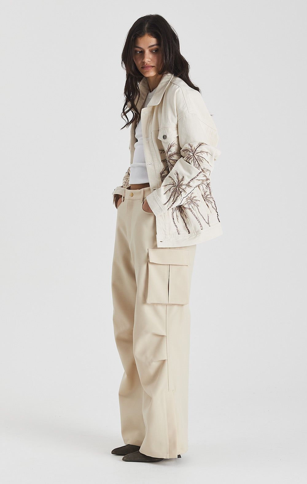 Beige Palm Denim Jacket - ONLY THE BLIND™
