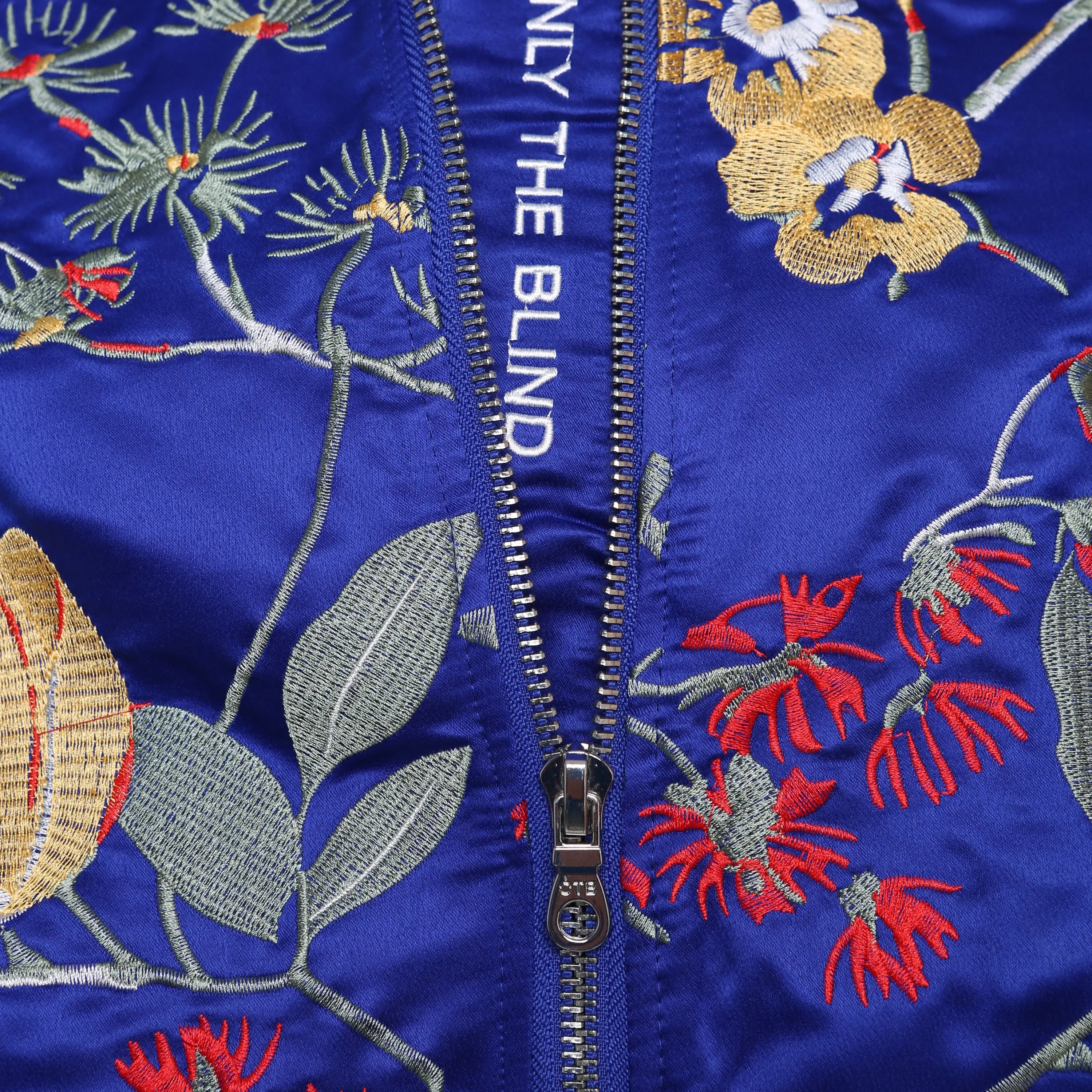 Signature Satin Mazarine Embroidered Bomber Jacket ONLY THE BLIND