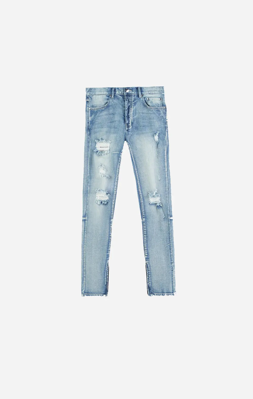 Blue Light Distressed Panel Denim