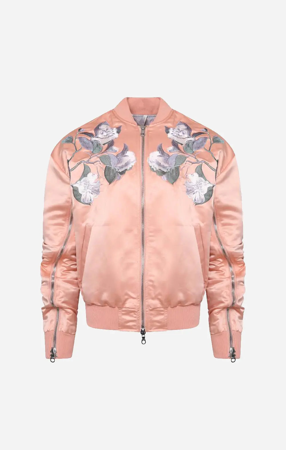 Signature Satin Peach Embroidered Bomber Jacket ONLY THE BLIND
