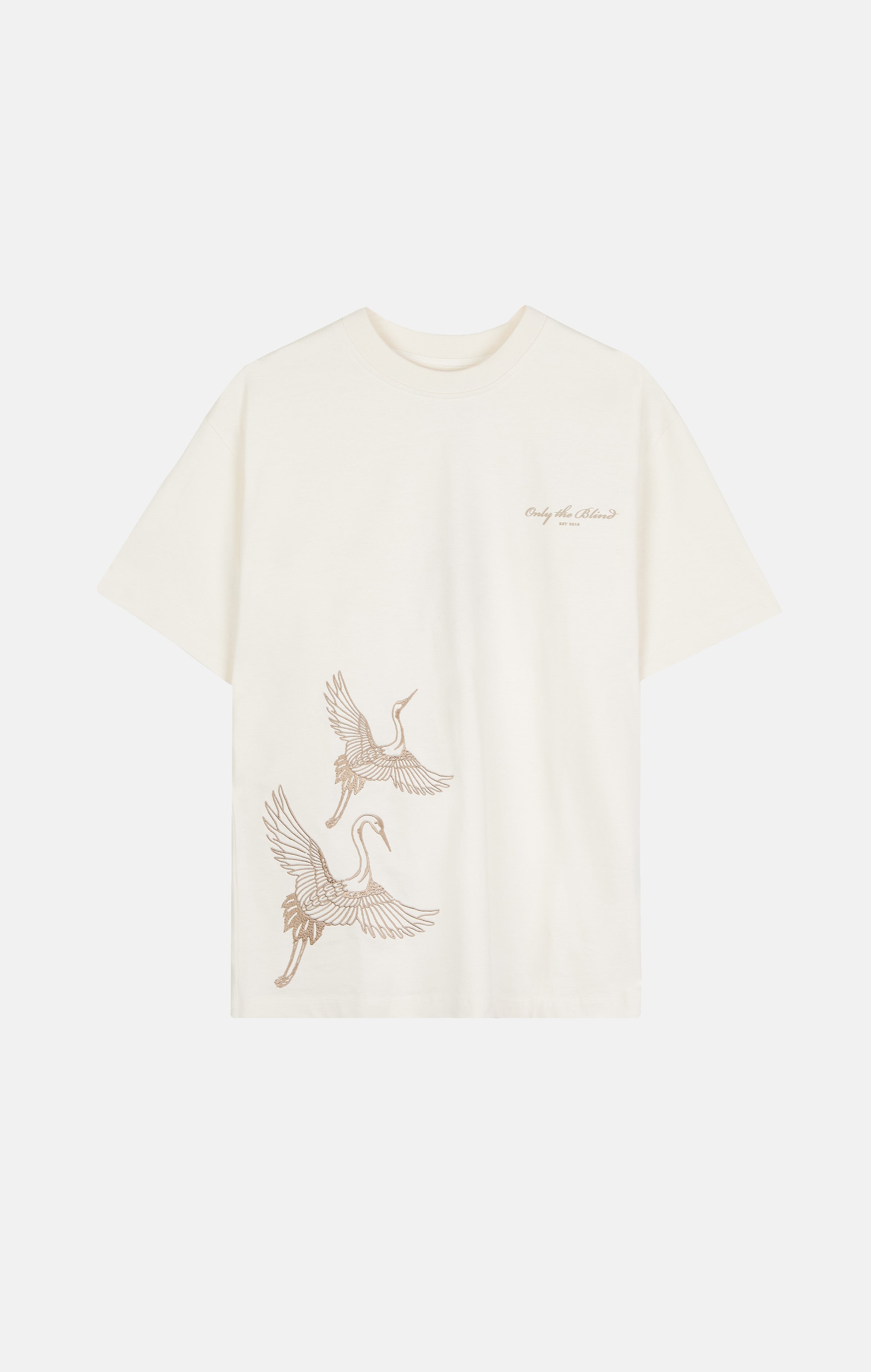 Ivory Crane Embroidered T-shirt - ONLY THE BLIND™