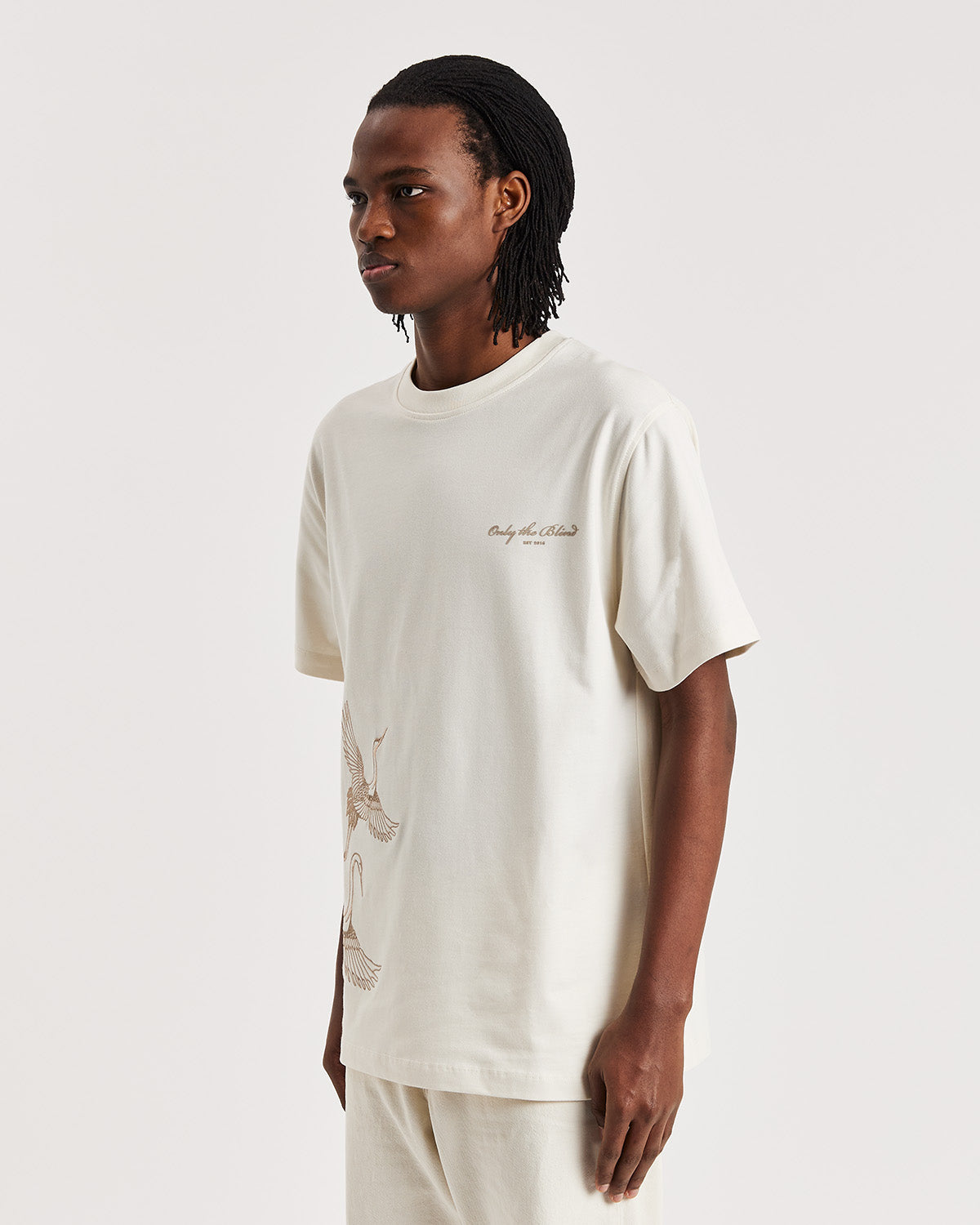 Ivory Crane Embroidered T-shirt - ONLY THE BLIND™